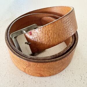 Lucky Brand Men Women Belt Size 32” Brown Leather Floral